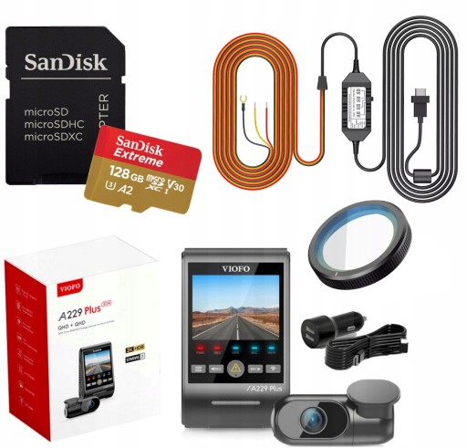 VIOFO A229 PLUS 2-КАНАЛЬНЫЙ DVR ПЕРЕДНЯЯ/ЗАДНЯЯ ПЕРЕДНЯЯ/ЗАДНЯЯ КАРТА 2K HDR GPS ACC, ФИЛЬТР 128 ГБ