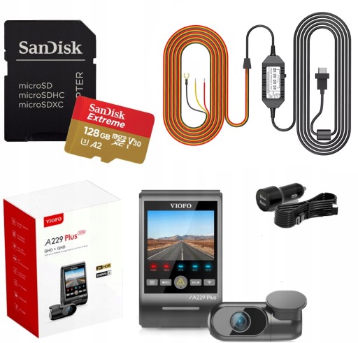 VIOFO A229 PLUS 2-КАНАЛЬНЫЙ DVR ПЕРЕДНИЙ/ЗАДНИЙ 2K HDR GPS + ACC + КАРТА 128 ГБ