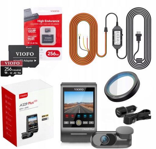 VIOFO A229 PLUS 2-КАНАЛЬНЫЙ DVR ПЕРЕДНИЙ/ЗАДНИЙ 2K HDR GPS + КАРТА ACC 256 ГБ CPL