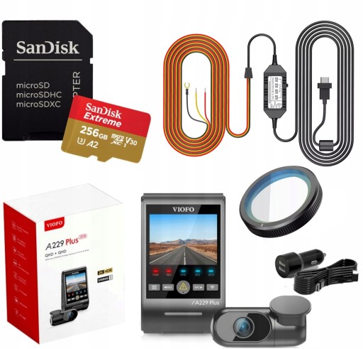 VIOFO A229 PLUS 2-КАНАЛЬНЫЙ DVR ПЕРЕДНИЙ/ЗАДНИЙ 2K HDR GPS + КАРТА ACC 256 ГБ CPL