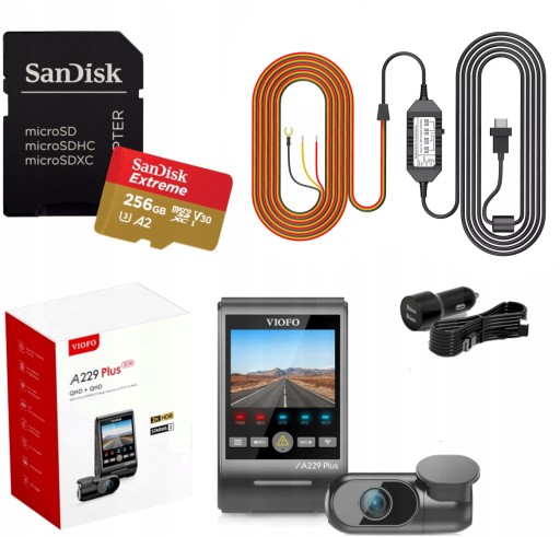 VIOFO A229 PLUS 2-КАНАЛЬНЫЙ DVR ПЕРЕДНИЙ/ЗАДНИЙ 2K HDR GPS + ACC + КАРТА 256 ГБ