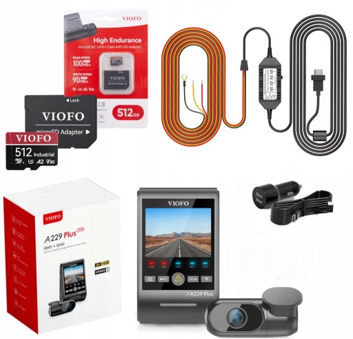 VIOFO A229 PLUS 2-КАНАЛЬНЫЙ ПЕРЕДНИЙ/ЗАДНИЙ РЕКОРДЕР 2K HDR GPS + КАРТА 512 ГБ + ACC