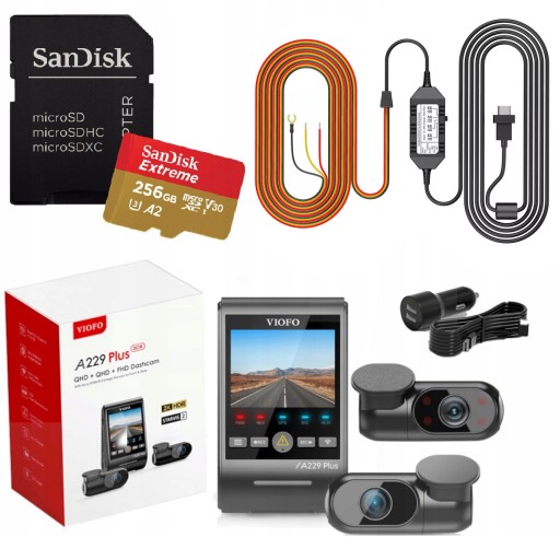 VIOFO A229 PLUS 3-канальный 2K видеорегистратор ПЕРЕДНИЙ ЗАДНИЙ ИНТЕРЬЕР FHD GPS BT + 256 ГБ ACC