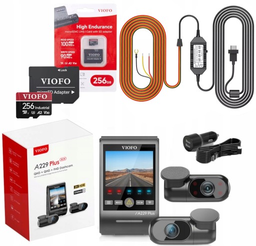 VIOFO A229 PLUS 3-канальный 2K видеорегистратор ПЕРЕДНИЙ ЗАДНИЙ ИНТЕРЬЕР FHD GPS BT + 256 ГБ ACC