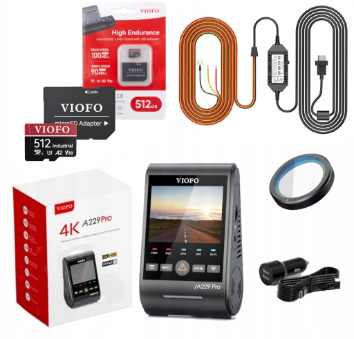 VIOFO A229 PRO 1-канальный — РЕГИСТРАТОР — 4K HDR GPS WI-FI BT + КАРТА 512 ГБ + ACC
