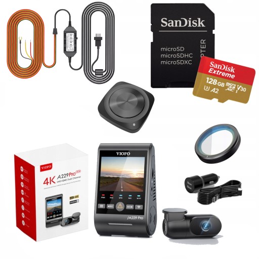 VIOFO A229 PRO 2-канальный видеорегистратор ПЕРЕДНЯЯ/ЗАДНЯЯ ПЕРЕДНЯЯ/ЗАДНЯЯ ЧАСТЬ, 4K/2K HDR, GPS, 128 ГБ, ДИСТАНЦИОННЫЙ АКК