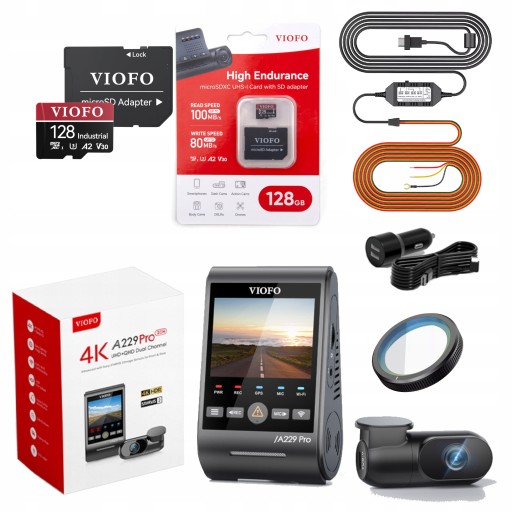 VIOFO A229 PRO 2-канальный видеорегистратор ПЕРЕДНЯЯ/ЗАДНЯЯ ПЕРЕДНЯЯ/ЗАДНЯЯ ЧАСТЬ 4K/2K HDR GPS 128 ГБ ACC