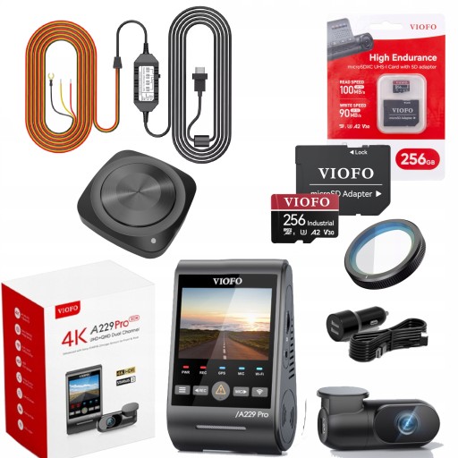 VIOFO A229 PRO 2-канальный видеорегистратор ПЕРЕДНЯЯ/ЗАДНЯЯ ПЕРЕДНЯЯ/ЗАДНЯЯ ЧАСТЬ, 4K/2K HDR, GPS, 256 ГБ, ДИСТАНЦИОННЫЙ АКК