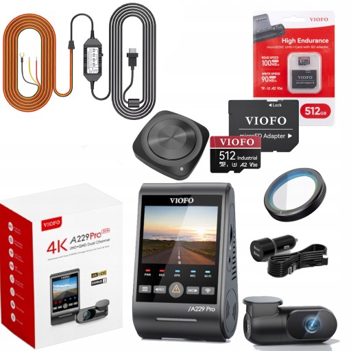 VIOFO A229 PRO 2-канальный видеорегистратор ПЕРЕДНЯЯ/ЗАДНЯЯ ПЕРЕДНЯЯ/ЗАДНЯЯ ЧАСТЬ, 4K/2K HDR, GPS, 512 ГБ, ДИСТАНЦИОННЫЙ АКК