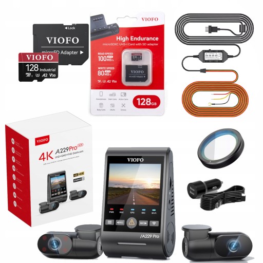 VIOFO A229 PRO 3-канальный видеорегистратор ПЕРЕДНИЙ/ЦЕНТРАЛЬНЫЙ/ЗАДНИЙ 4K/FHD/2K 128 ГБ ACC