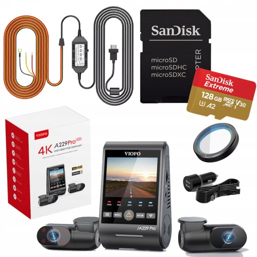 VIOFO A229 PRO 3-канальный видеорегистратор ПЕРЕДНИЙ/ЦЕНТРАЛЬНЫЙ/ЗАДНИЙ 4K/FHD/2K 128 ГБ ACC