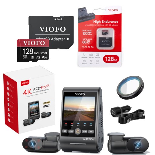 VIOFO A229 PRO 3-канальный видеорегистратор ПЕРЕДНЯЯ/ЦЕНТРАЛЬНАЯ/ЗАДНЯЯ 4K/FHD/2K 128 ГБ