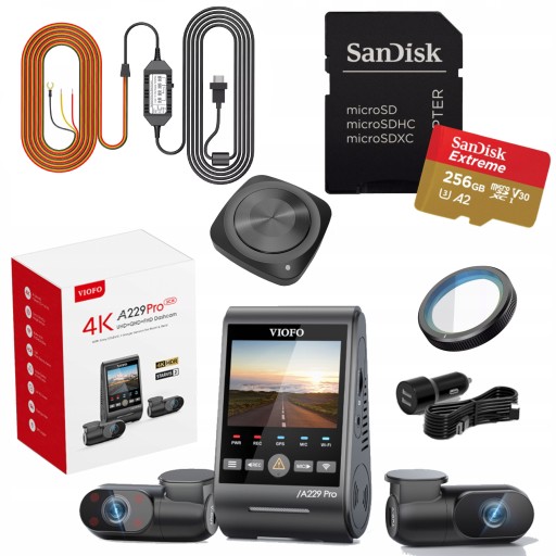 VIOFO A229 PRO 3-канальный видеорегистратор ПЕРЕДНЯЯ/ЦЕНТРАЛЬНАЯ/ЗАДНЯЯ 4K/FHD/2K 256 ГБ ДИСТАНЦИОННЫЙ АКК