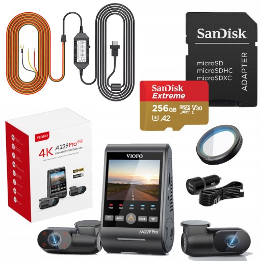 VIOFO A229 PRO 3-канальный видеорегистратор ПЕРЕДНЯЯ/ЦЕНТРАЛЬНАЯ/ЗАДНЯЯ 4K/FHD/2K 256 ГБ ACC