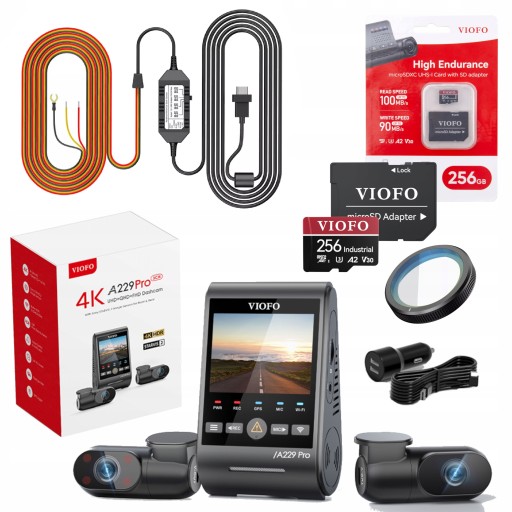 VIOFO A229 PRO 3-канальный видеорегистратор ПЕРЕДНЯЯ/ЦЕНТРАЛЬНАЯ/ЗАДНЯЯ 4K/FHD/2K 256 ГБ ACC
