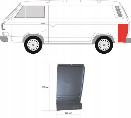 9557701 - VW T3 Кут боковий задній ремонт ЛІВИЙ великий