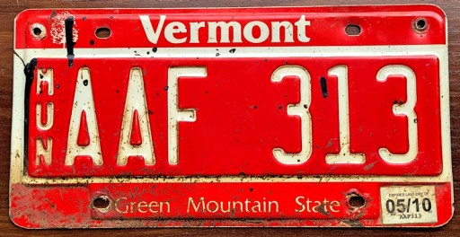 Вермонт 2010 г. - номерной знак США