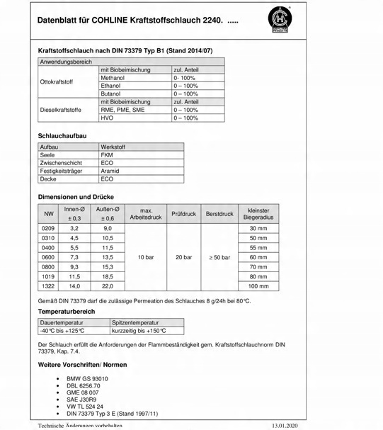 2240.1019 - Шланг для подачи топлива,воздуха 11,5x18, 5MM OEM GERMANY