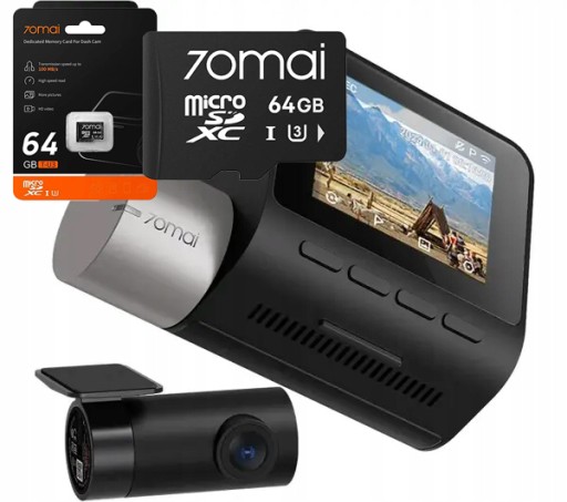 КАМЕРА ДЛЯ ВИДЕОРЕГИСТРАТОРА 70MAI A510 + задняя камера RC11 + карта 64 ГБ