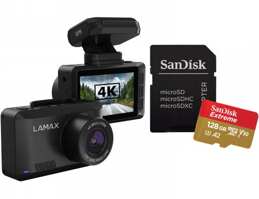 LAMAX T10 ВІДЕОРЕГІСТРАТОР 4K АВТОМОБІЛЬНА КАМЕРА GPS WI-FI + КАРТА 128 ГБ