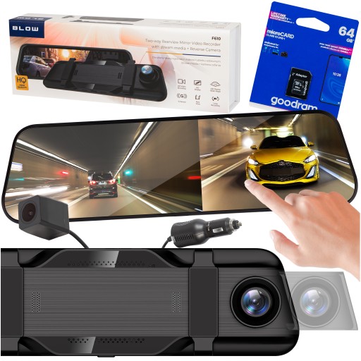 ВІДЕОРЕГІСТРАТОР АВТОМОБІЛЬНЕ ДЗЕРКАЛО КАМЕРА ЗАДНЬОГО СВІТУ FULL HD + КАРТА 64 ГБ