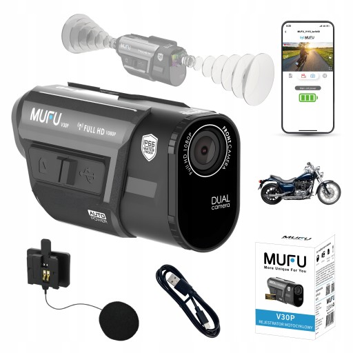 МОТОЦИКЛЕТНИЙ ВІДЕОРЕГІСТРАТОР MUFU MOTOCAM V30P FullHD 7H мотокамера
