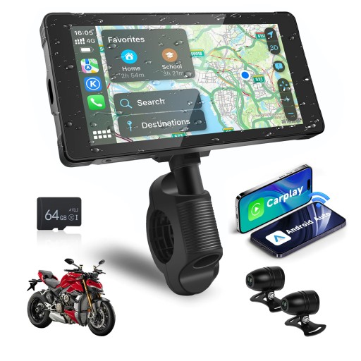 МОТОЦИКЛ ВИДЕОРЕГИСТРАТОР CARPLAY НАВИГАЦИЯ ANDROID AUTO 2 КАМЕРЫ FULL HD