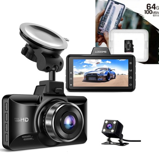 ВІДЕОРЕГІСТРАТОР + КУТ ЗАДНЬОЇ КАМЕРИ 150* AZDOME NIGHT G-SENSOR CARD 64GB