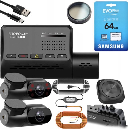 ВІДЕОРЕГІСТРАТОР VIOFO A139 + ПАРКУВАЛЬНИЙ АДАПТЕР + ЗАМОК + 64 ГБ + ПУЛЬТ