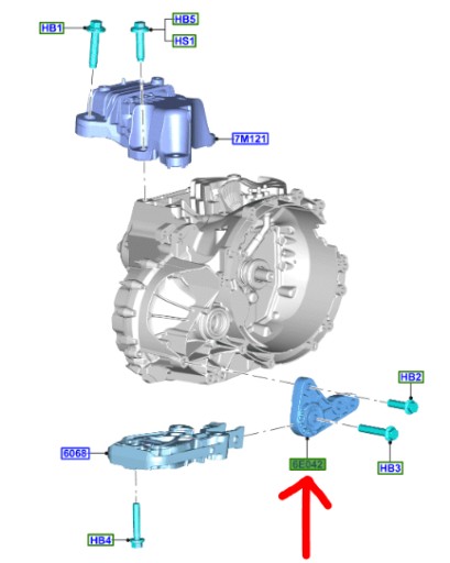 JX61-6P093-JC - КРОНШТЕЙН ЛАПИ КОРОБКИ ПЕРЕДАЧ FOCUS 18-KUGA 2020-