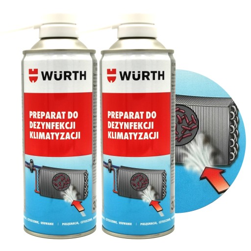 WURTH Противогрибковое средство для кондиционирования воздуха. Очищает и дезинфицирует всю систему. Набор из 2 шт.