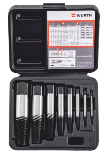 WURTH НАБІР ДЛЯ ВИВІДЧЕННЯ ЗЛАМАНИХ ГВИНТІВ M3-M45, 8 ЧАСТИН