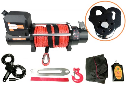 ЛЕБЕДКА PRESKO СИНТЕТИЧЕСКАЯ ВЕРЕВКА 5.5T 12000 фунтов для бездорожья + шкив 12000 фунтов