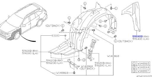 59140AN00A - MUTE FENDER RIGHT LEGACY OUTBACK USA 2019-