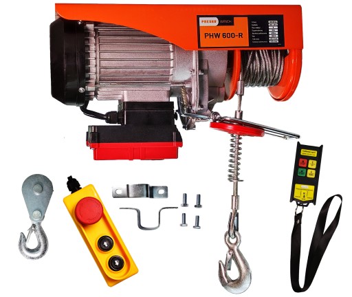 Лебедка канатная мастерская 600кг, трос 18м, беспроводное управление