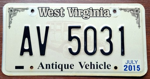 Западная Вирджиния, 2015 г. - номерной знак США