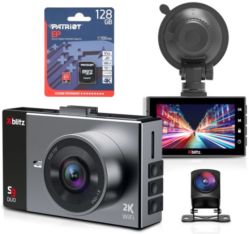 Xblitz S9 DUO IPS 3' 2K WDR Wi-Fi видеорегистратор + HD-камера заднего вида + 128 ГБ