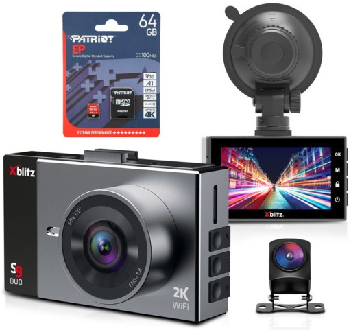 Xblitz S9 DUO IPS 3' 2K WDR Wi-Fi видеорегистратор + HD-камера заднего вида + 64 ГБ