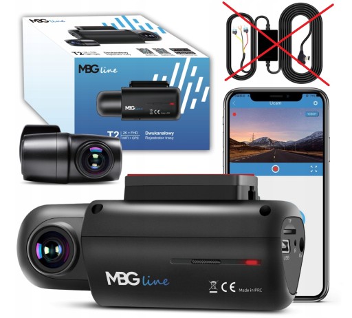 DUAL 2K + FHD MBGLine T2 GPS WIFI відеореєстратор + 64 ГБ SIM