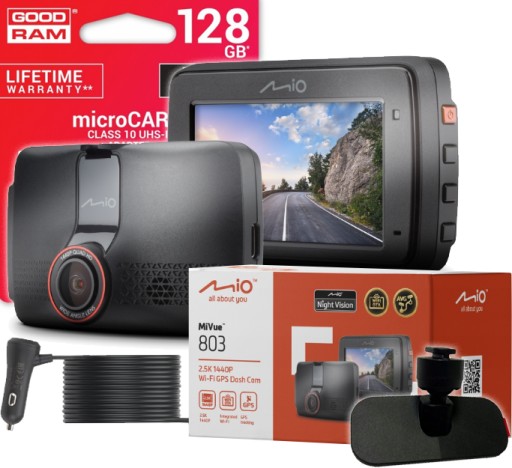 Відеореєстратор MIO MiVue 803 1440p 2.5K 140° Wi-fi GPS + карта 128 ГБ