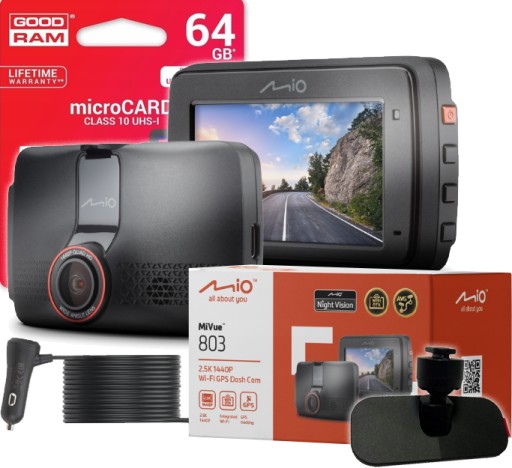 Видеорегистратор MIO MiVue 803 1440p 2,5K 140° Wi-Fi GPS + карта 64 ГБ
