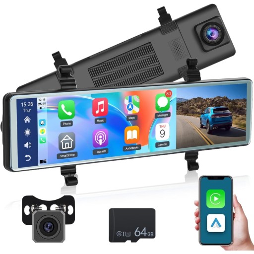 Відеореєстратор із 11,26-дюймовим дзеркалом заднього виду з CarPlay і Android Auto