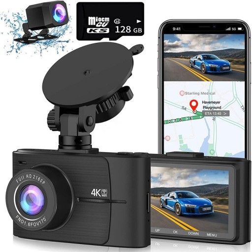 Автомобильный видеорегистратор 4K UHD GPS WiFi фронтальная и задняя камера