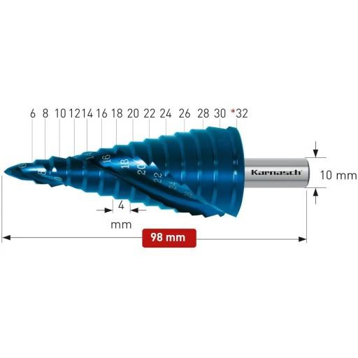 Ступенчатое сверло HSS-XE с покрытием BLUE-DUR - 6-32 мм Karnasch (201449)