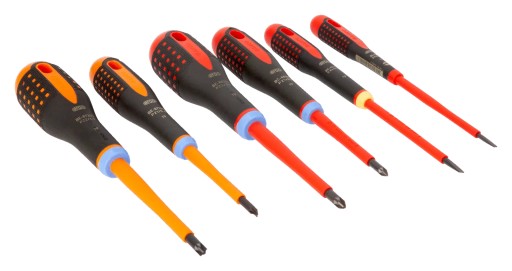 Викрутки ERGO ізольовані, набір із 6 прямих гвинтів та гвинтів Pozidriv/Combi BAHCO