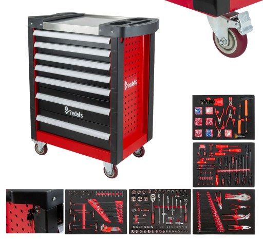Шкаф для инструментов на тележке для мастерской с 7 ящиками, 420 шт. REDATS