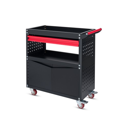Металевий візок для майстерні на колесах з ящиком для інструментів, чорний