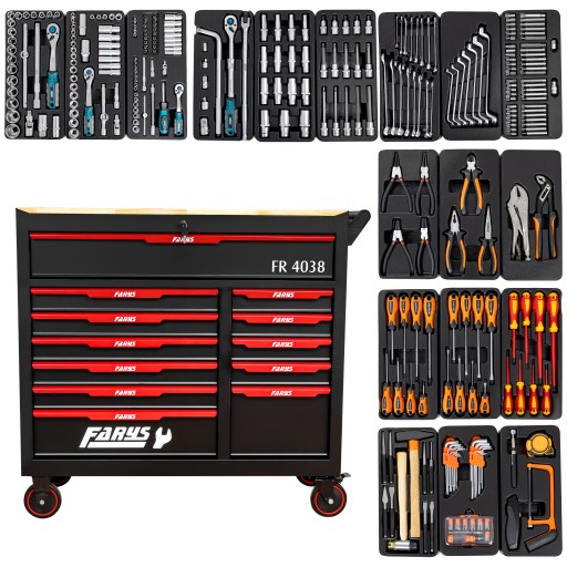 Візок для інструментів на 12 ящиків, мобільна шафа для майстерні + аксесуари 334 шт.