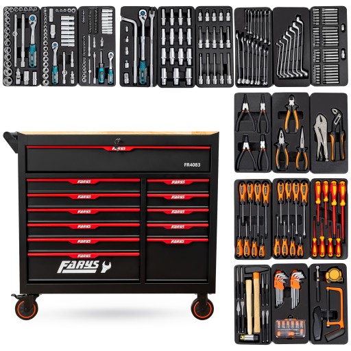 Тележка для инструментов, 12 ящиков, передвижной шкаф для мастерской + аксессуары, 334 шт.