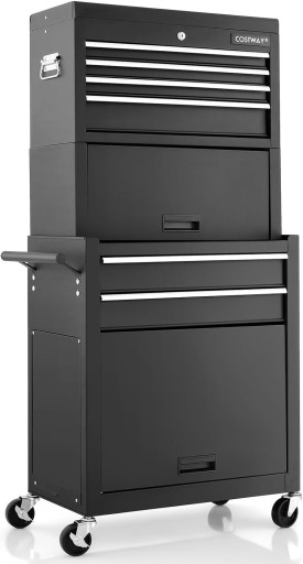 Візок для інструментів 2 в 1 на візках, з 6 ящиками, нижньою шафою, підносом.